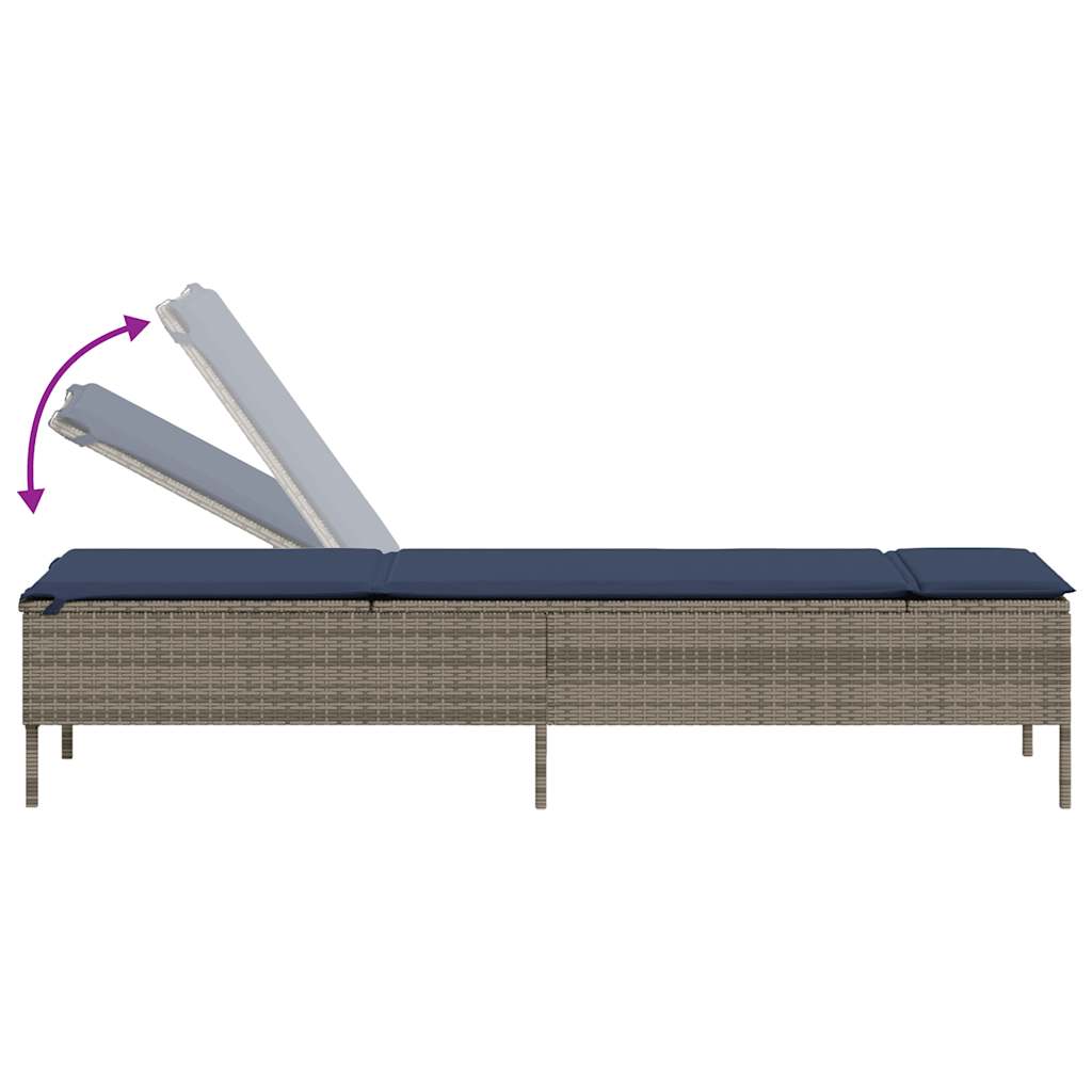vidaXL Sun Lounger with Cushion Grey Poly Rattan
