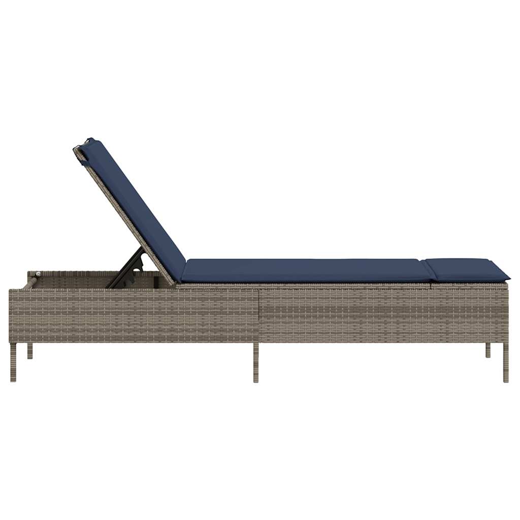 vidaXL Sun Lounger with Cushion Grey Poly Rattan