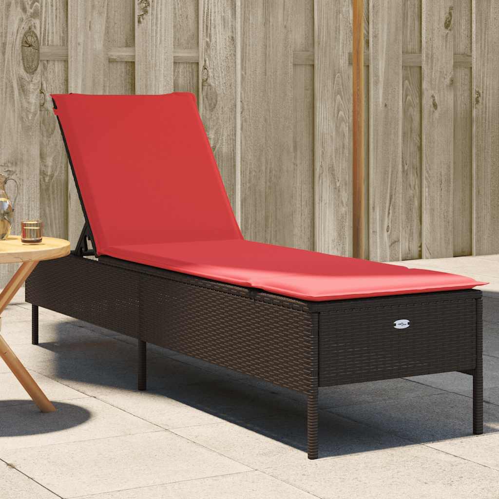 vidaXL Sun Lounger with Cushion Grey Poly Rattan