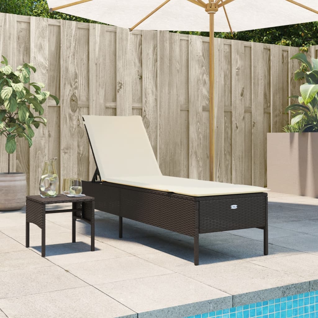 vidaXL Sun Lounger with Cushion Poly Rattan Black