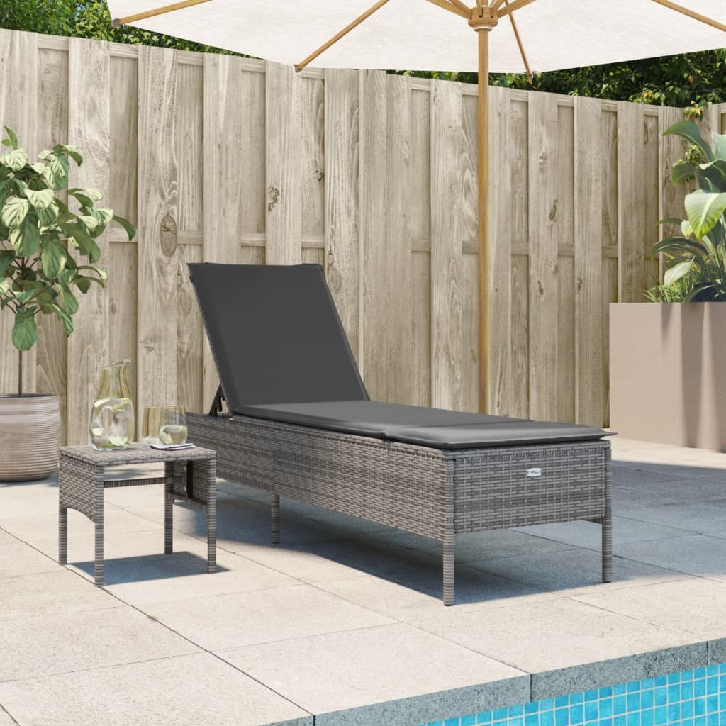 vidaXL Sun Lounger with Cushion Poly Rattan Black