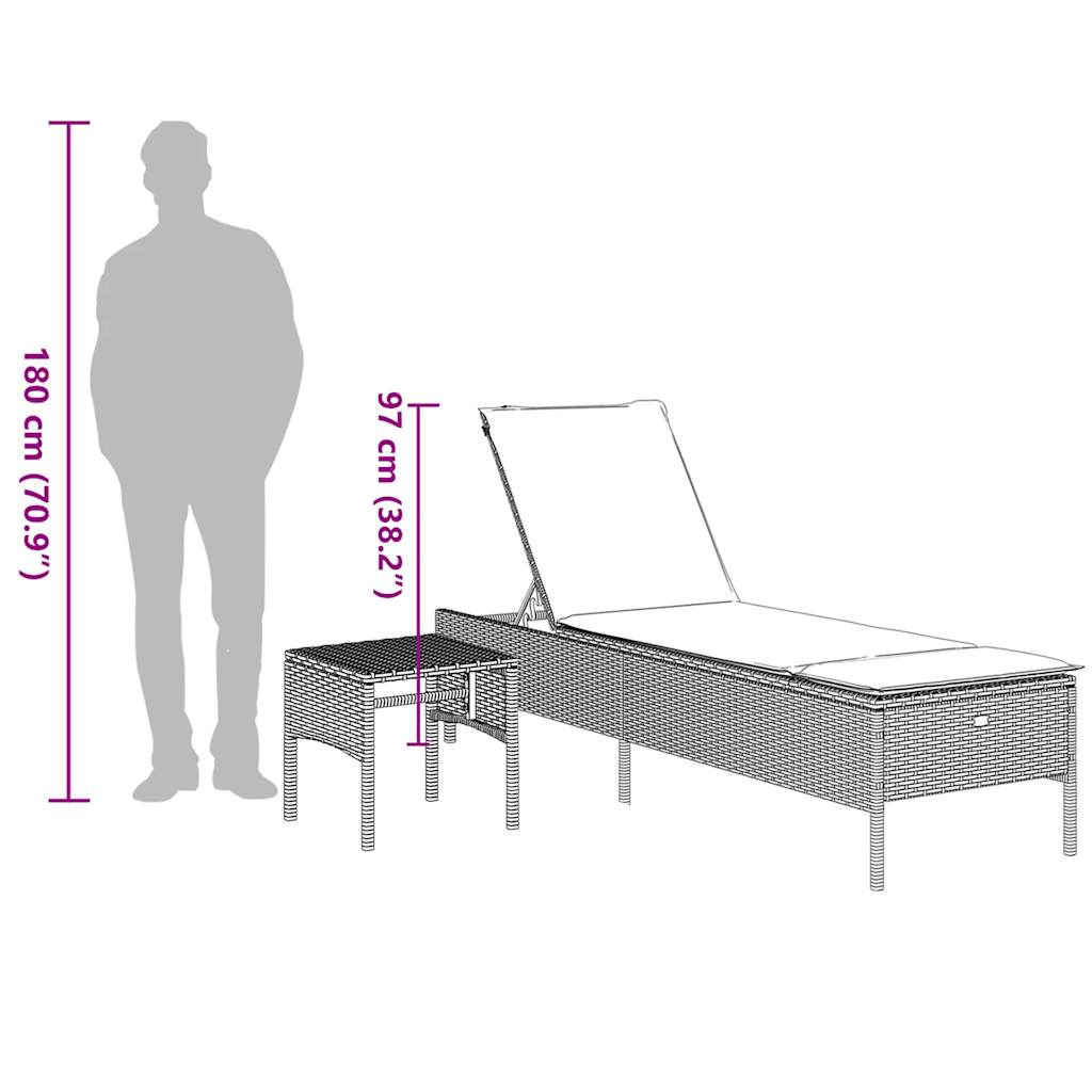 vidaXL Ligstoel met tafel en kussen, grijs polyrotan