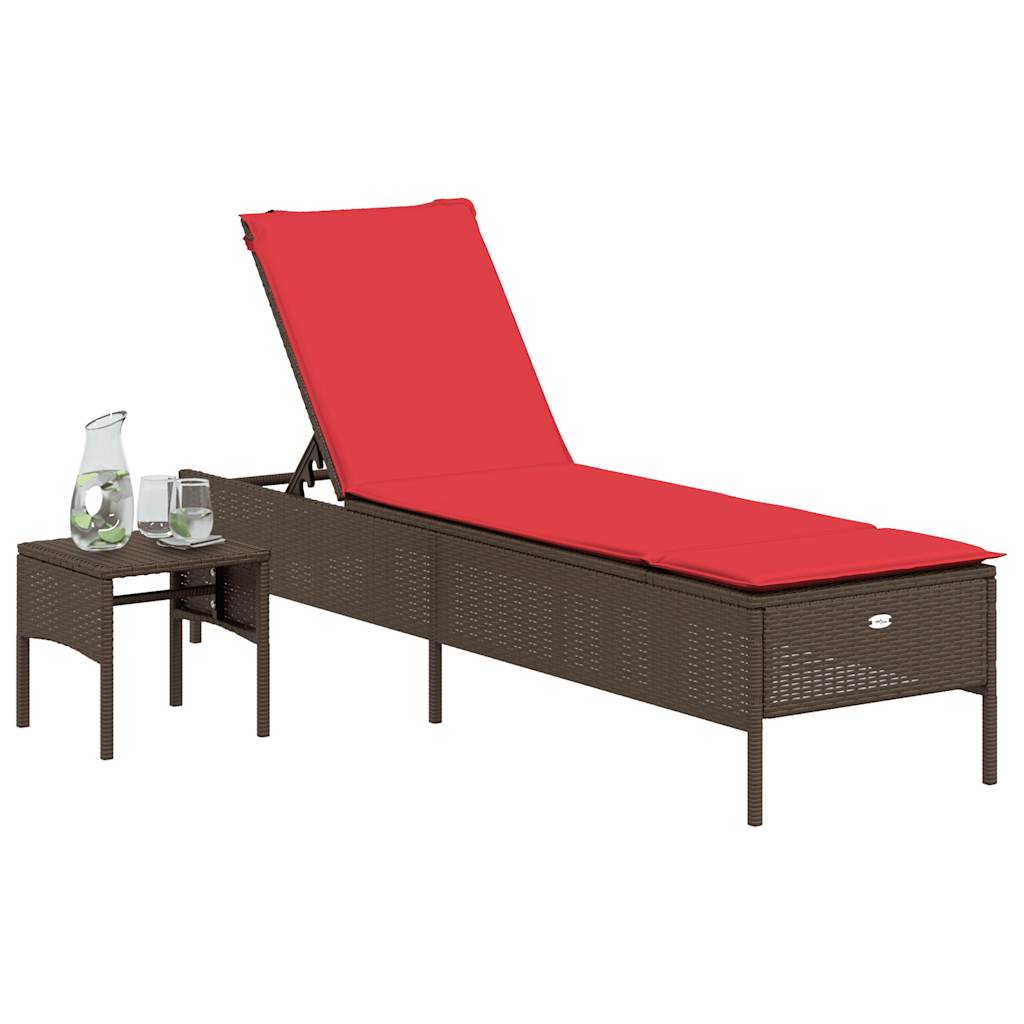 vidaXL Ligstoel met tafel en kussen, grijs polyrotan