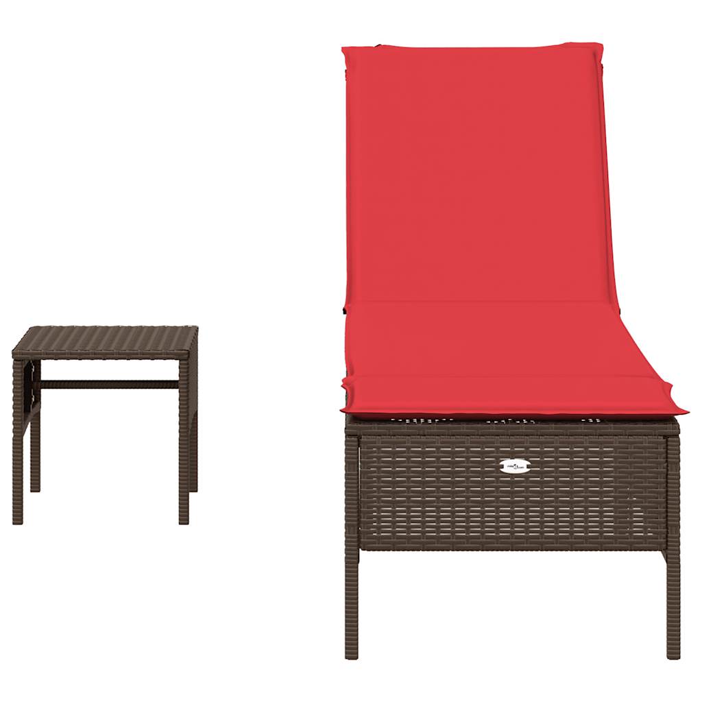 vidaXL Ligstoel met tafel en kussen, grijs polyrotan