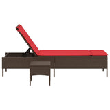 vidaXL Ligstoel met tafel en kussen, grijs polyrotan