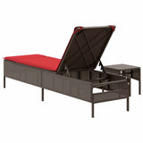 vidaXL Ligstoel met tafel en kussen, grijs polyrotan