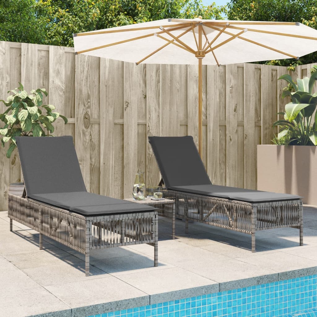 vidaXL Sun Lounger with Cushion Poly Rattan Black