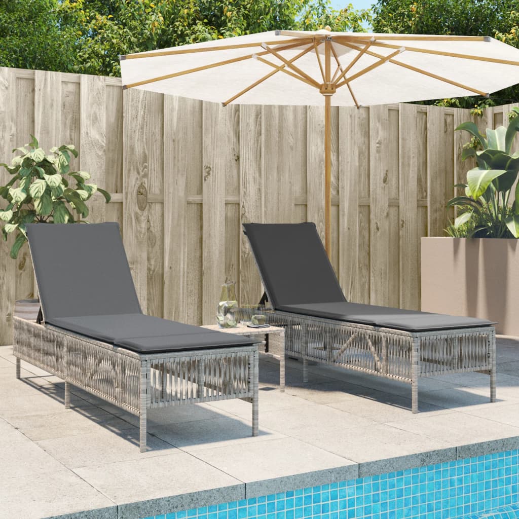 vidaXL Sun Lounger with Cushion Poly Rattan Black