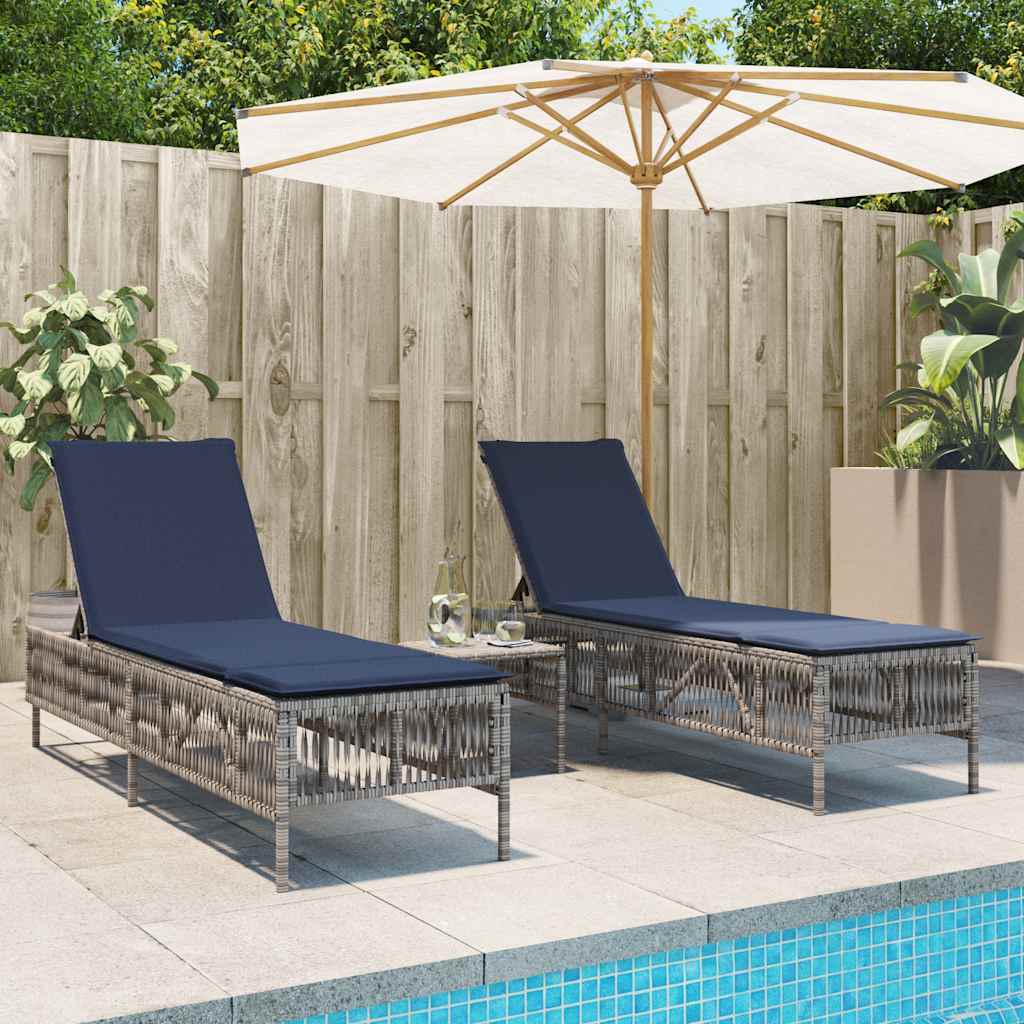 vidaXL Ligstoelen 2 stuks met tafel Grijs Poly Rotan