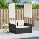 vidaXL Double Sun Lounger with Roof and Curtain Poly Rattan Black