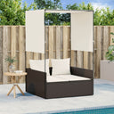 vidaXL Double Sun Lounger with Roof and Curtain Poly Rattan Black