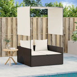 vidaXL Double Sun Lounger with Roof and Curtain Poly Rattan Black