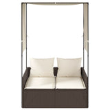 vidaXL Double Sun Lounger with Roof and Curtain Poly Rattan Black