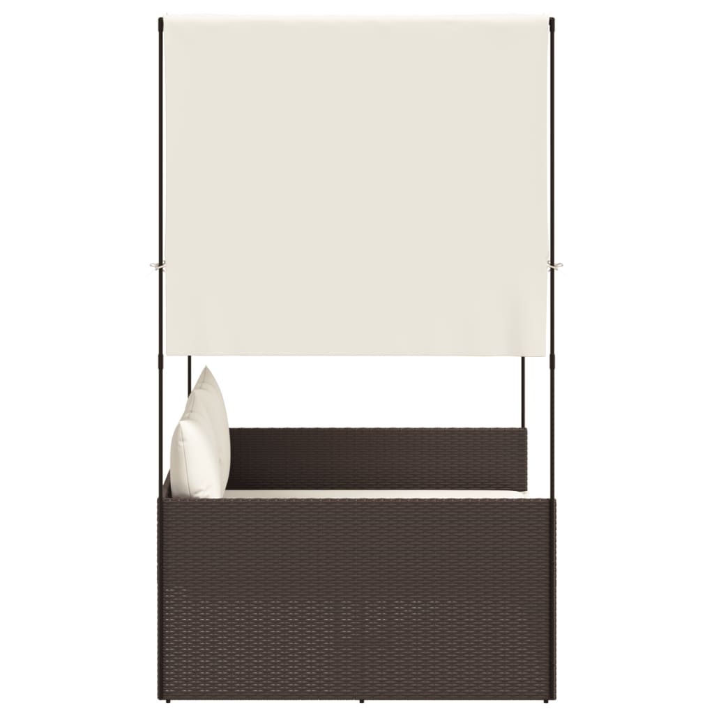 vidaXL Double Sun Lounger with Roof and Curtain Poly Rattan Black