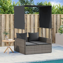 vidaXL Double Sun Lounger with Roof and Curtain Poly Rattan Black