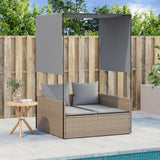 vidaXL Double Sun Lounger with Roof and Curtain Poly Rattan Black