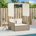 vidaXL Double Sun Lounger with Roof and Curtain Poly Rattan Black