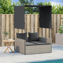 vidaXL Double Sun Lounger with Roof and Curtain Poly Rattan Black