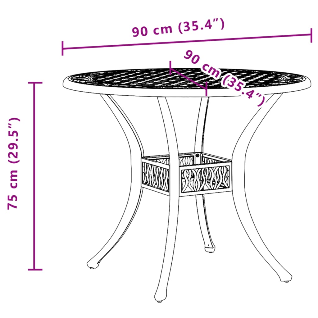 vidaXL Garden Table Ø 90x75 cm Cast Aluminum Bronze