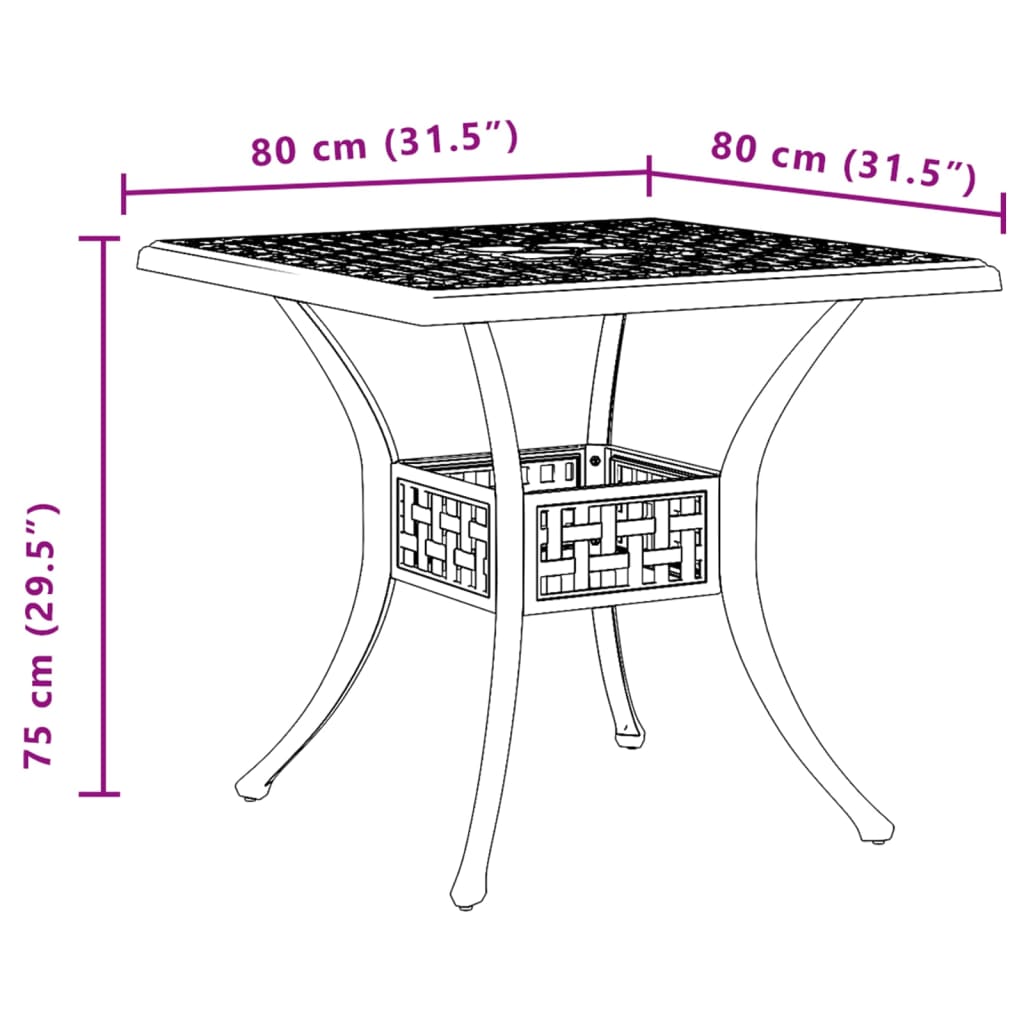 vidaXL Garden Table 80x80x75 cm Cast Aluminium Bronze-coloured