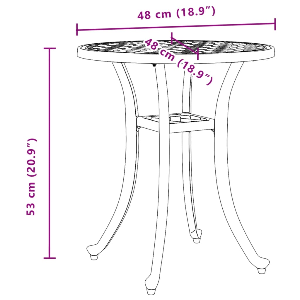 vidaXL Tuintafel Ø 48x53 cm gietaluminium bronskleurig