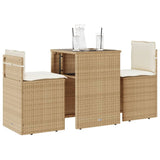 vidaXL 3-delige Bistroset met kussens poly rattan zwart