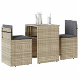 vidaXL 3-delige Bistroset met kussens poly rattan zwart