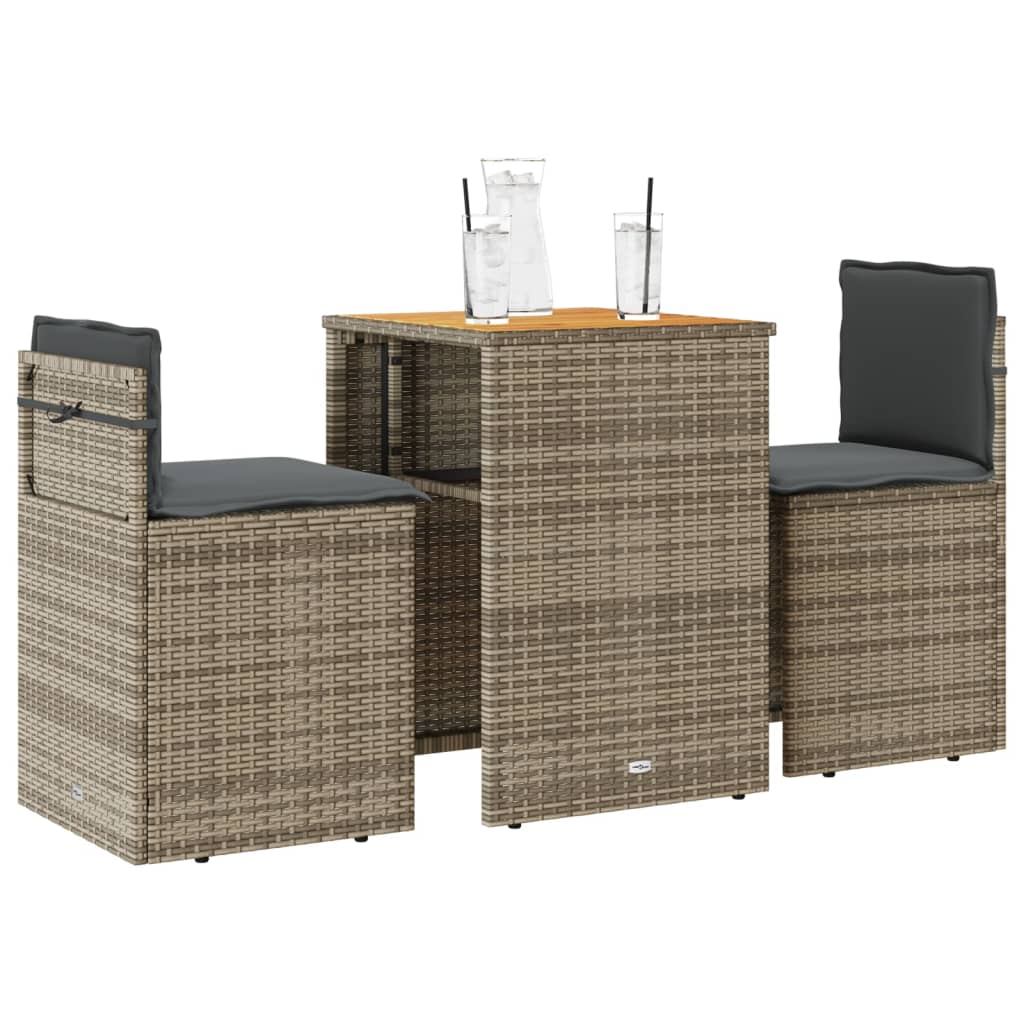 vidaXL 3-delige Bistroset met kussens poly rattan zwart