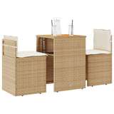 vidaXL 3-delige Bistroset met kussens poly rattan zwart