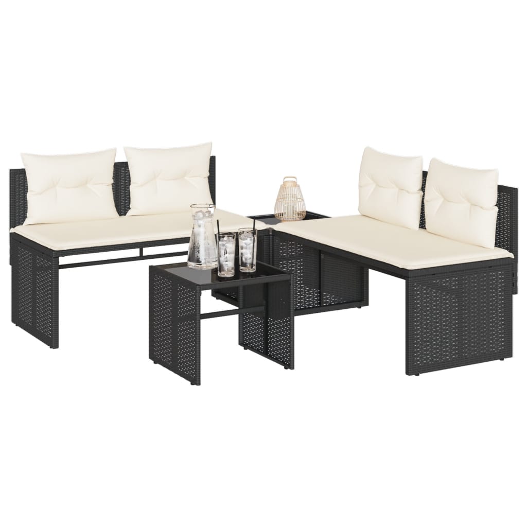 vidaXL 4-Piece Poly Rattan Lounge Set with Cushions Black