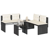 vidaXL 4-Piece Poly Rattan Lounge Set with Cushions Black