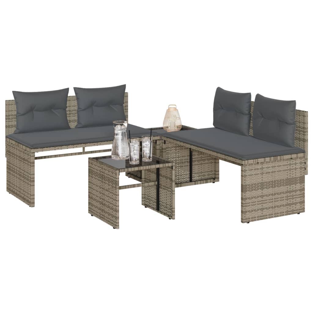 vidaXL 4-Piece Poly Rattan Lounge Set with Cushions Black