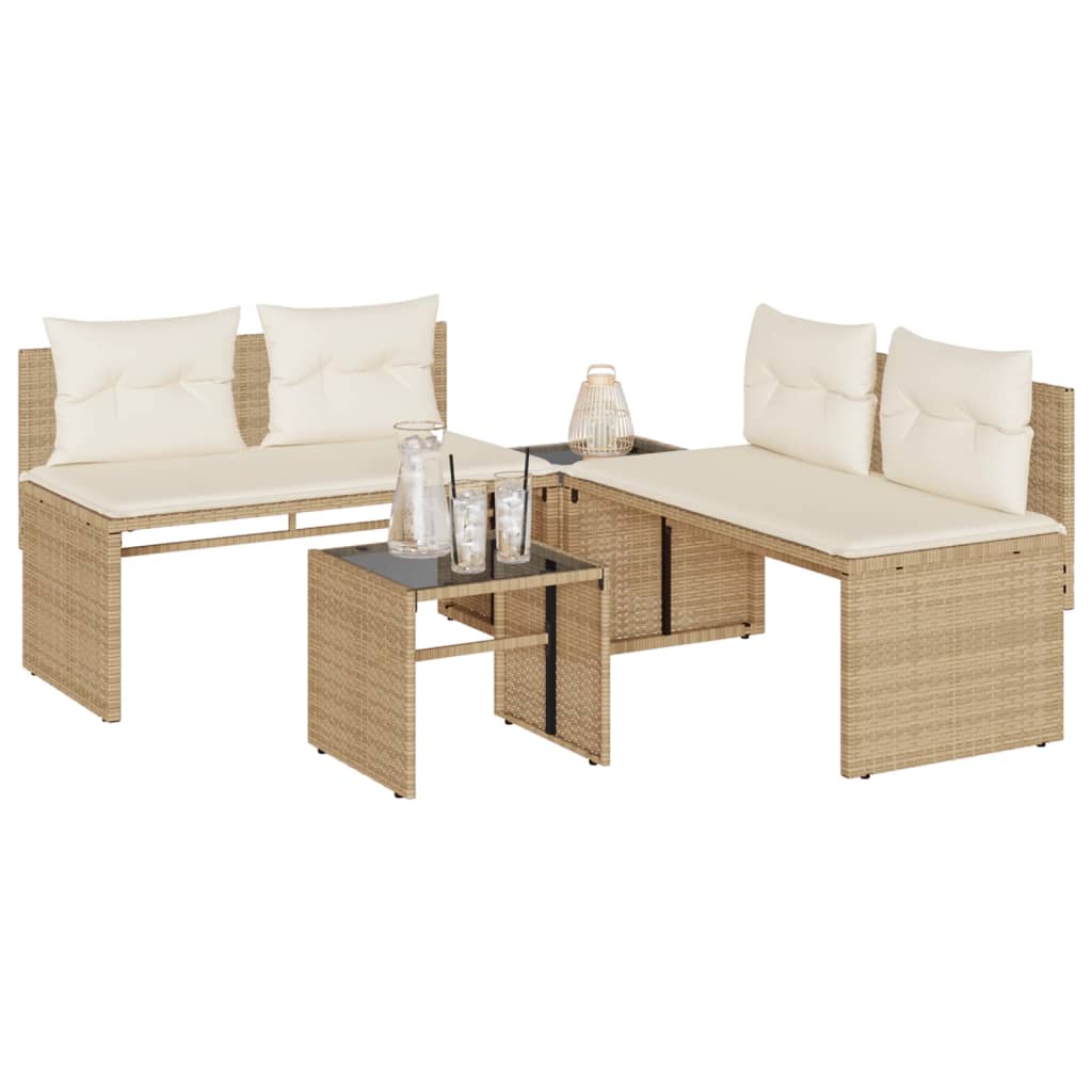 vidaXL 4-Piece Poly Rattan Lounge Set with Cushions Black