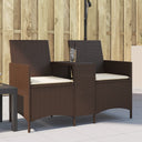 vidaXL Tuinbank 2-zits met tafel en kussens poly rattan zwart