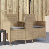 vidaXL Tuinbank 2-zits met tafel en kussens poly rattan zwart