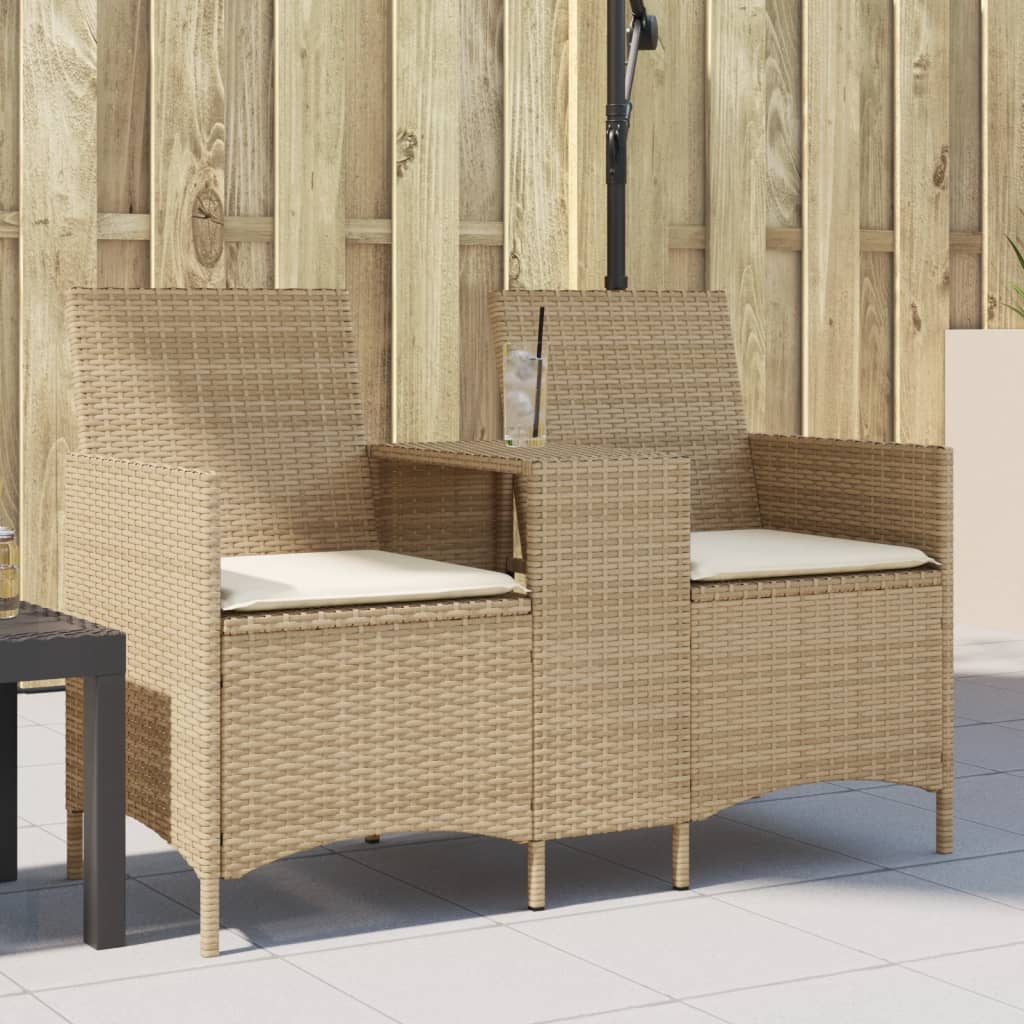 vidaXL Tuinbank 2-zits met tafel en kussens poly rattan zwart