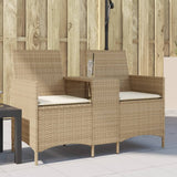 vidaXL Tuinbank 2-zits met tafel en kussens poly rattan zwart