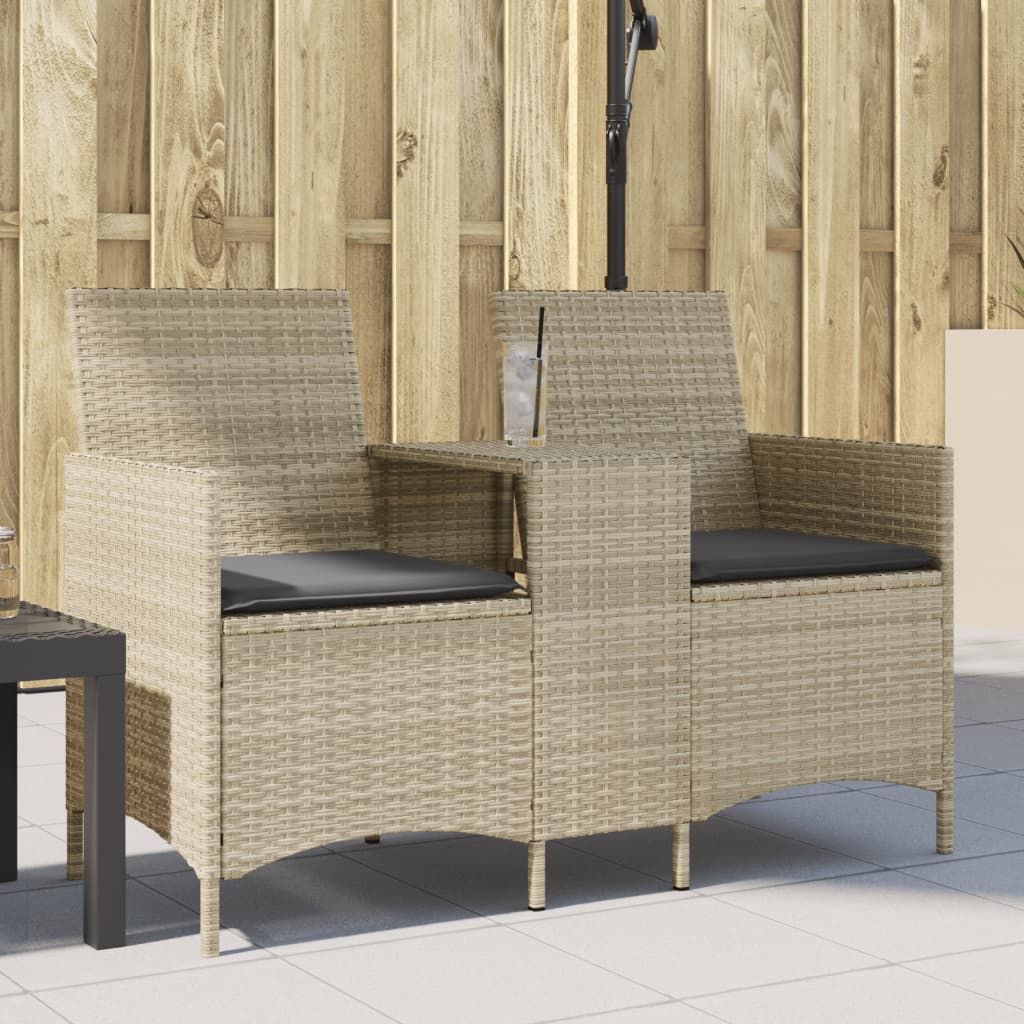vidaXL Tuinbank 2-zits met tafel en kussens poly rattan zwart