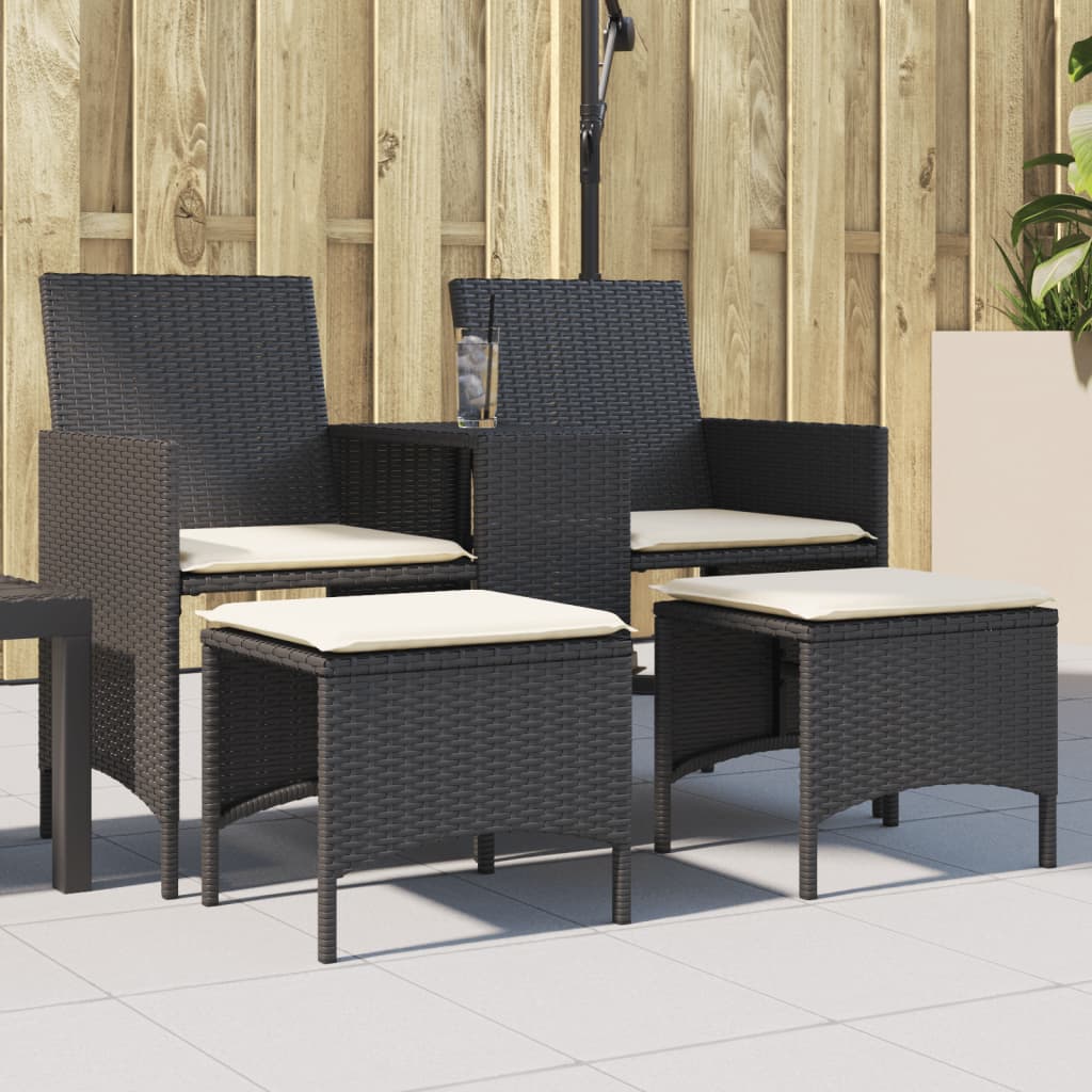 vidaXL Tuinbank 2-zits met tafel en kussens poly rattan zwart