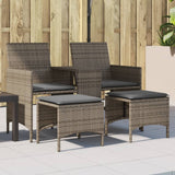 vidaXL Tuinbank 2-zits met tafel en kussens poly rattan zwart