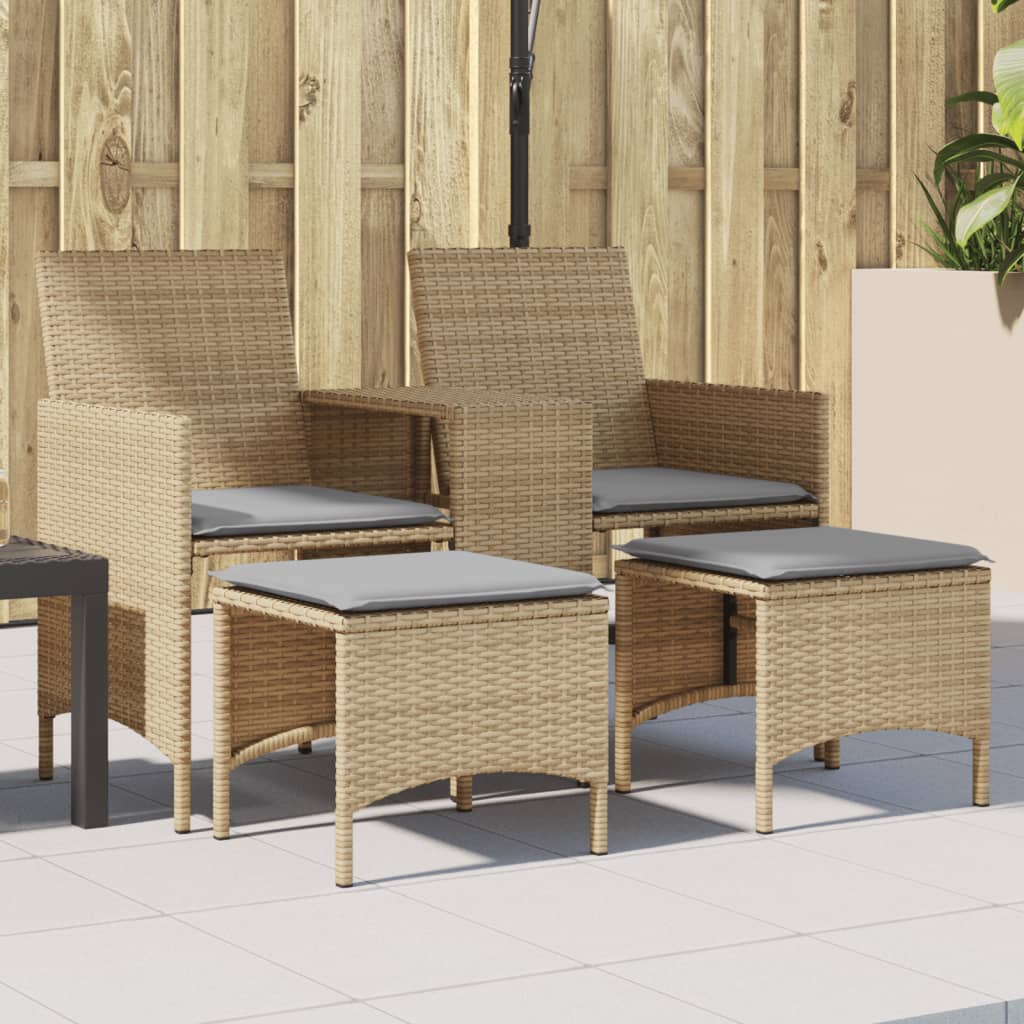 vidaXL Tuinbank 2-zits met tafel en kussens poly rattan zwart