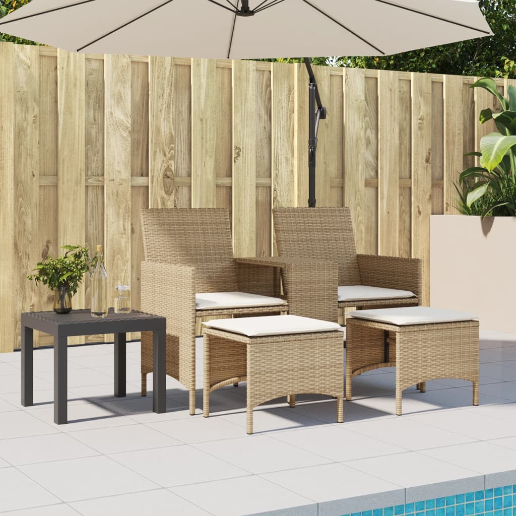vidaXL Tuinbank 2-zits met tafel en kussens poly rattan zwart