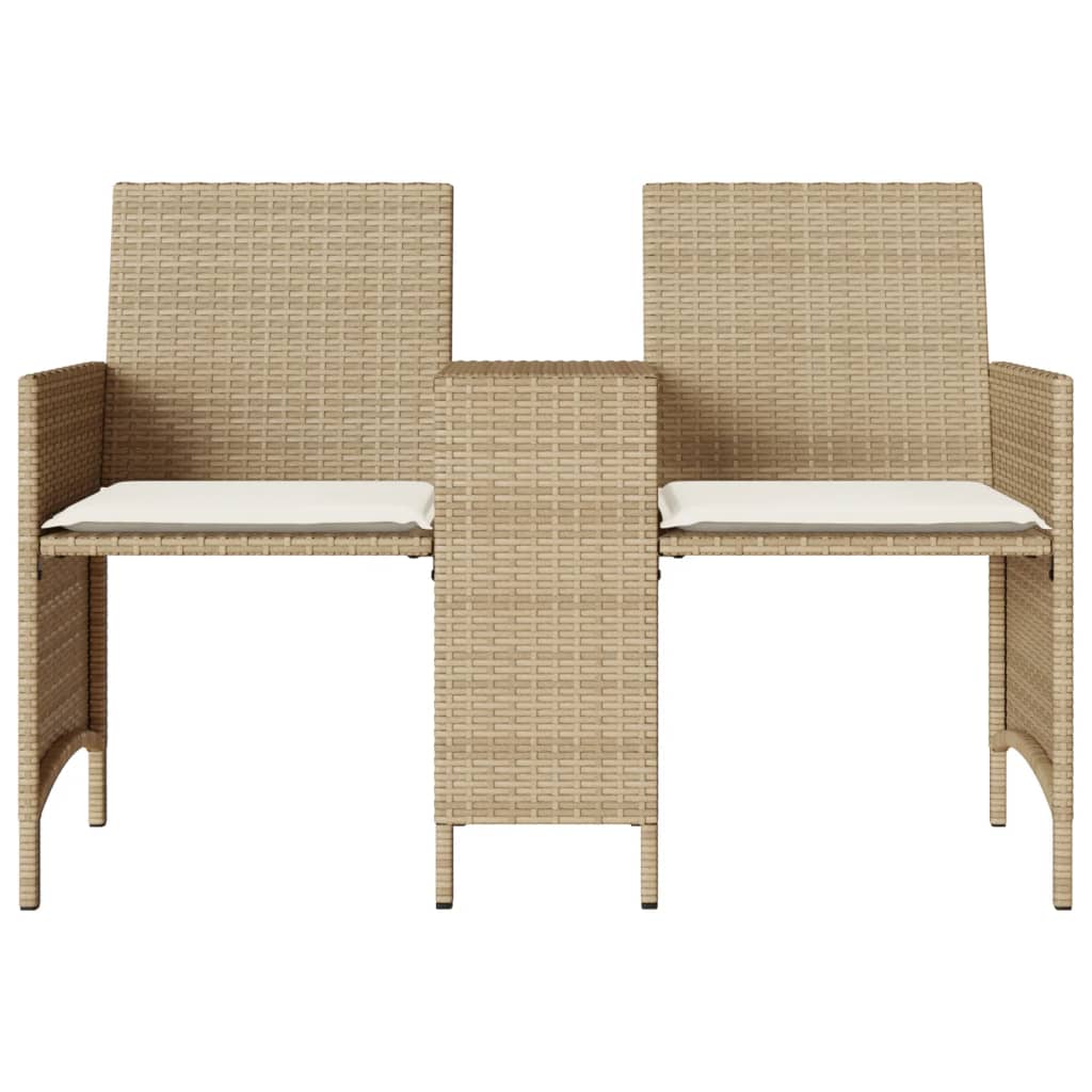 vidaXL Tuinbank 2-zits met tafel en kussens poly rattan zwart