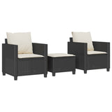 vidaXL 3-delige Bistroset met kussens poly rattan zwart