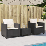 vidaXL 3-delige Bistroset met kussens poly rattan zwart