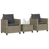 vidaXL 3-delige Bistroset met kussens poly rattan zwart