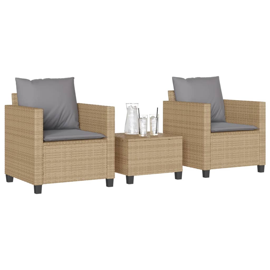 vidaXL 3-delige Bistroset met kussens poly rattan zwart