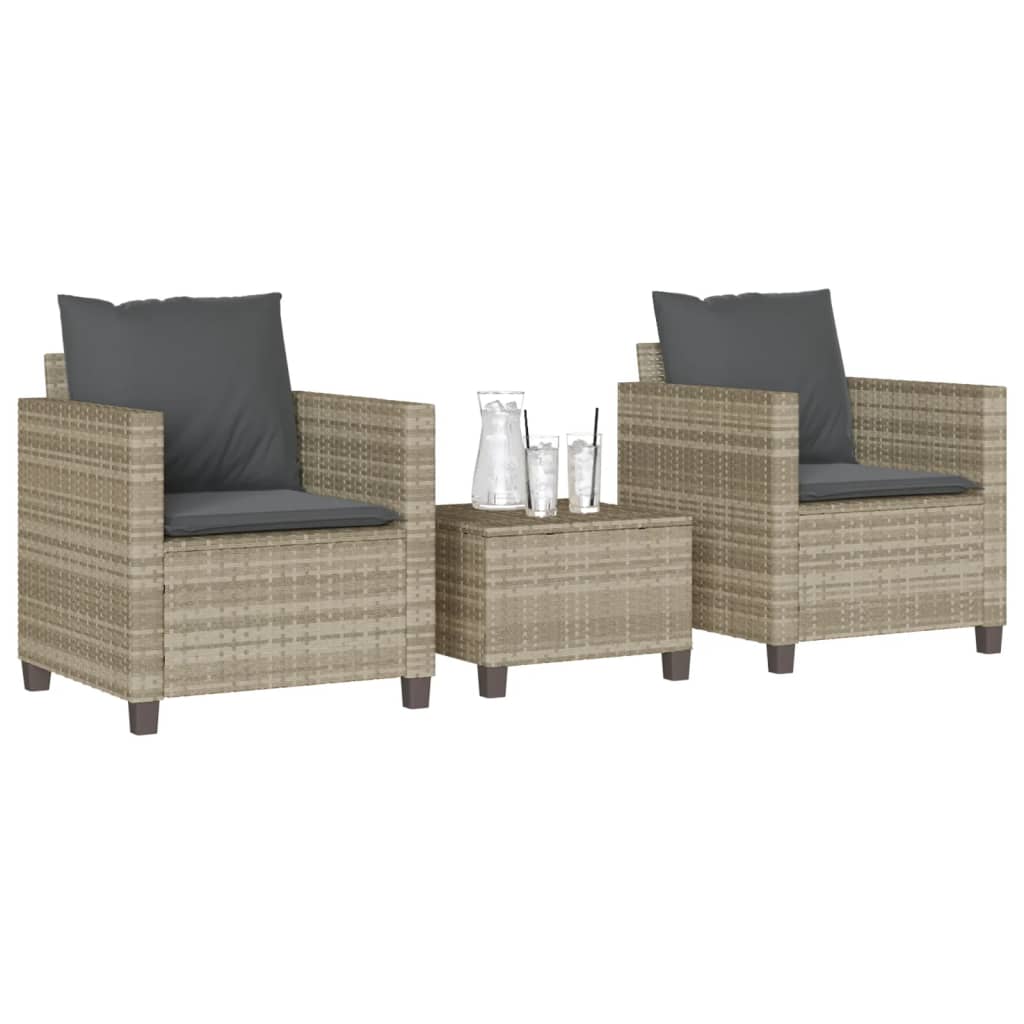 vidaXL 3-delige Bistroset met kussens poly rattan zwart