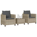 vidaXL 3-delige Bistroset met kussens poly rattan zwart