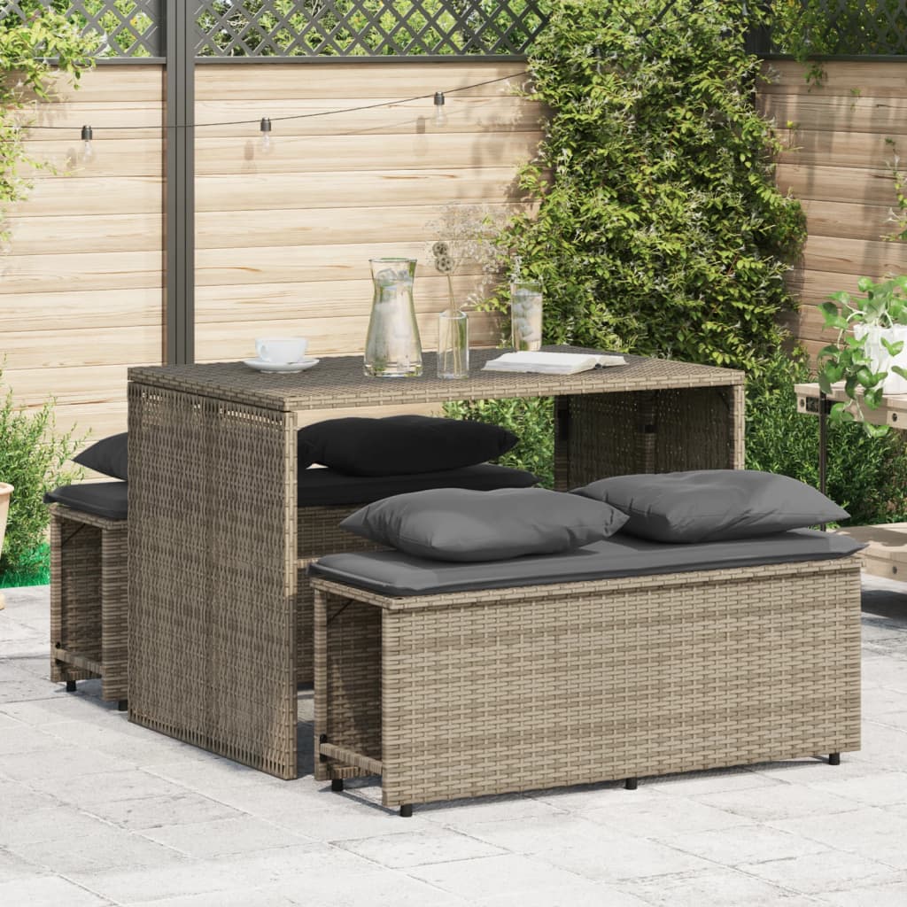 vidaXL 3-delige Tuinset met kussens poly rattan zwart